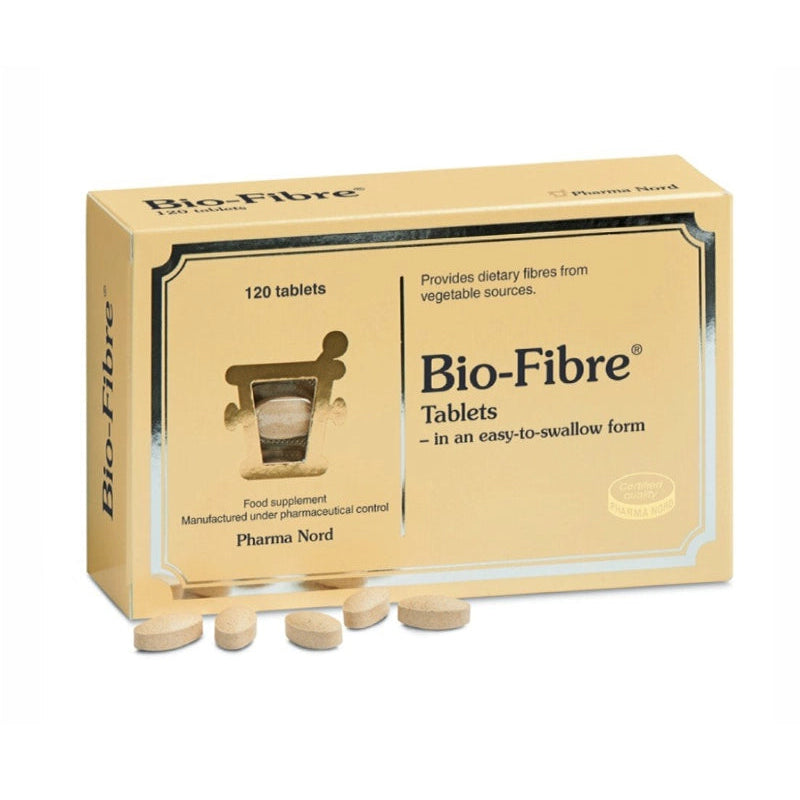 Pack of Bio-Fibre tablets with packaging on a white background