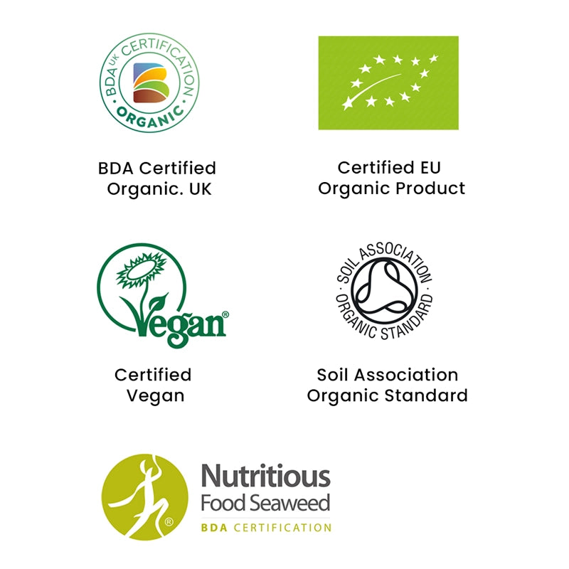 Collection of organic and certification logos on a white background