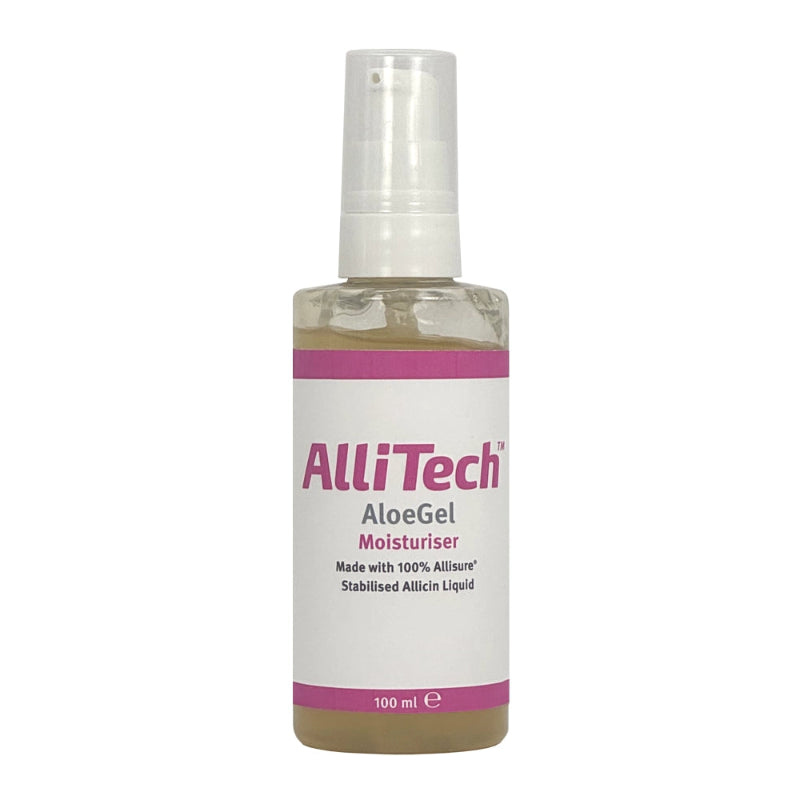 AlliTech AloeGel Moisturiser bottle on a white background