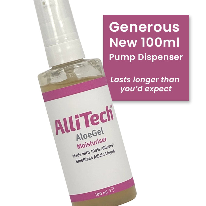 AlliTech AloeGel Moisturiser bottle with pump dispenser on a white background