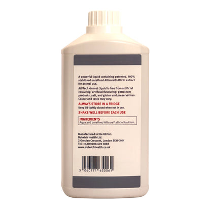 AlliTech Animal bottle label with text and a barcode on a white background