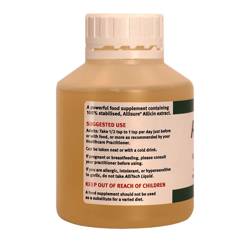 AlliTech Liquid Pro supplement bottle with label on a white background