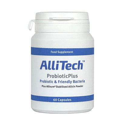 AlliTech Probiotic Plus supplement bottle on a white background
