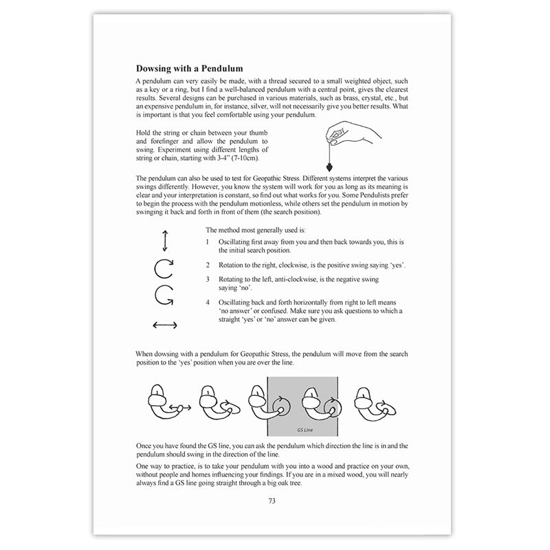 Page from 'Are You Sleeping In A Safe Place' by Rolf Gordon book or manual on dowsing with a pendulum, featuring text and illustrations.