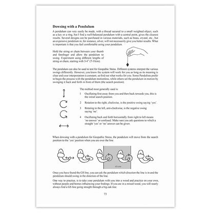 Page from 'Are You Sleeping In A Safe Place' by Rolf Gordon book or manual on dowsing with a pendulum, featuring text and illustrations.