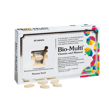 Box of Bio-Multi Vitamin and Mineral supplement with tablets on a white background