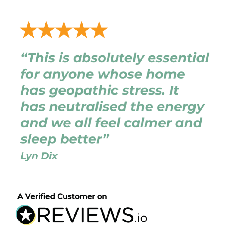 Five-star review from a verified customer on Reviews.io about neutralizing geopathic stress.