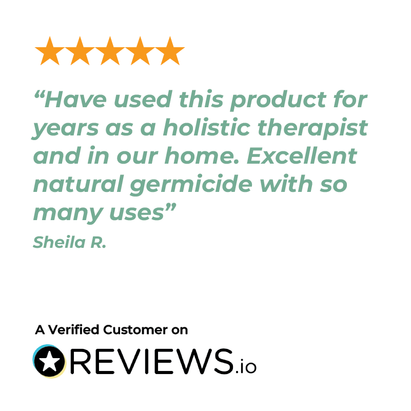 Five-star review for Germ-A-Clenz_Spray 120ml on Reviews.io with a quote from a verified customer.