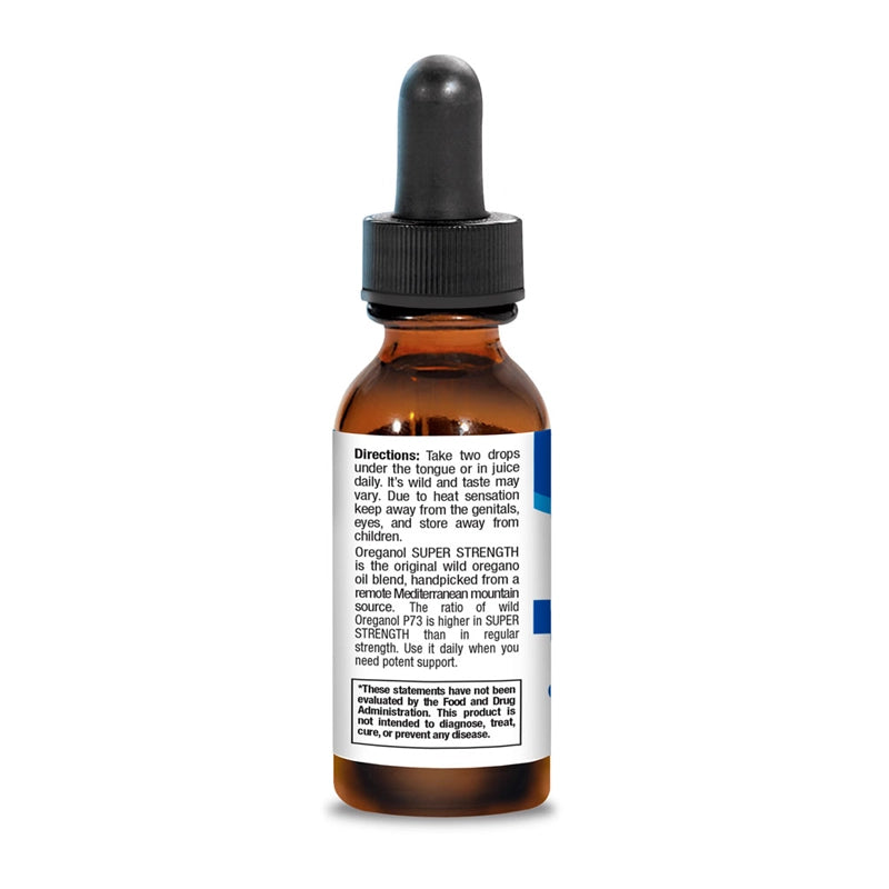 oil of oregano Super brown glass dropper bottle with a label on a white background