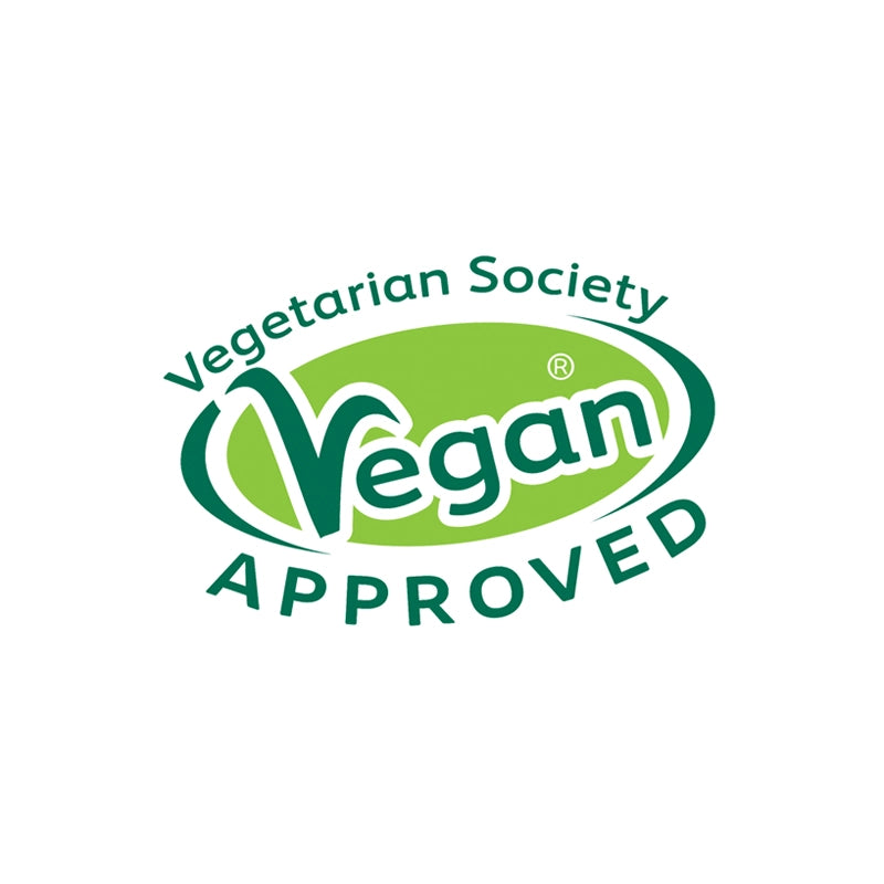 Vegetarian Society Vegan Approved logo on a white background