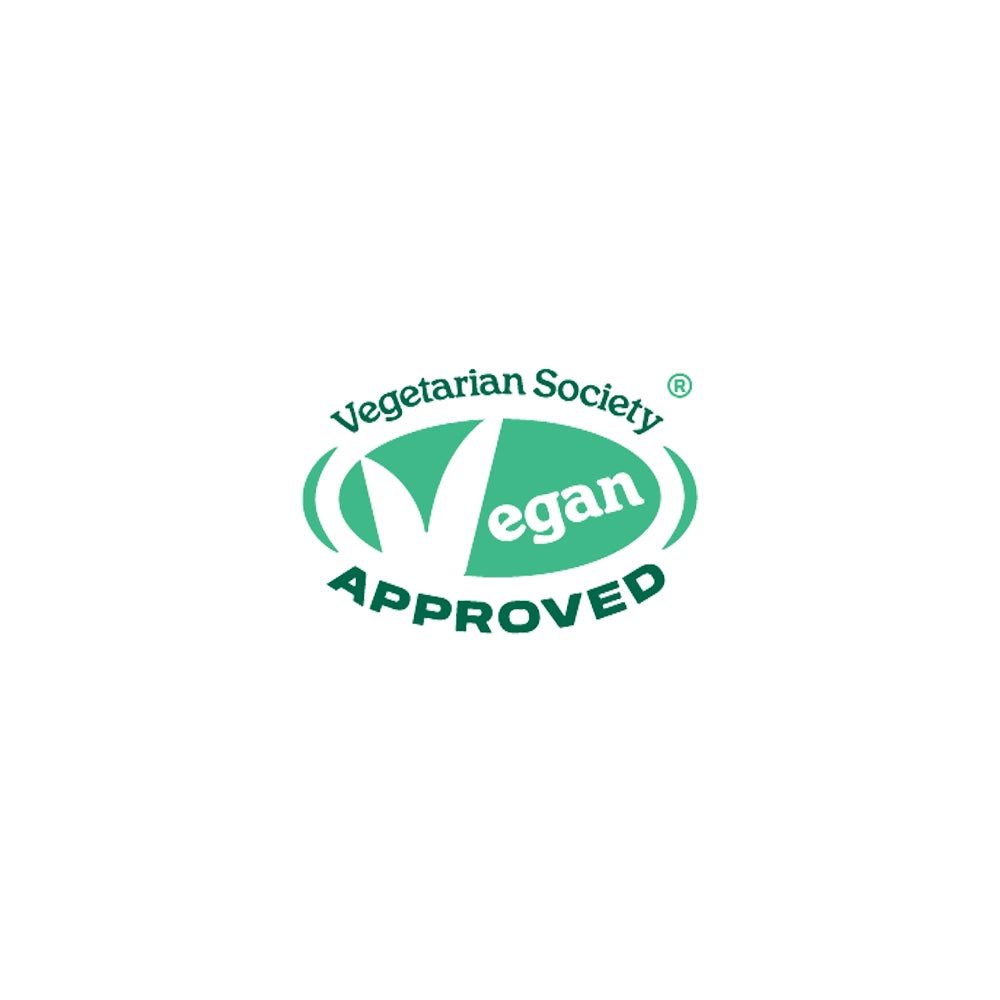 Vegetarian Society Vegan Approved logo on a white background