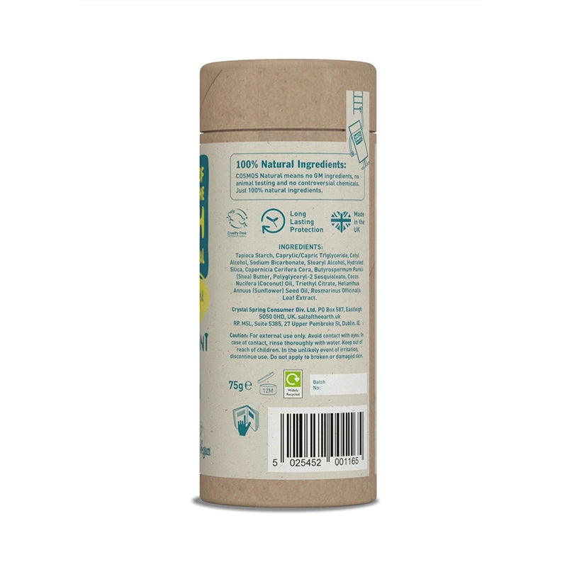 Back view of Salt-of-the-Earth Unscented Deodorant container with text and icons on a white background