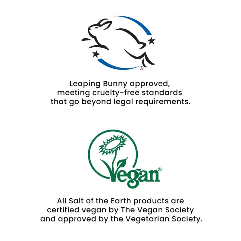 Certification logos for cruelty-free and vegan products on a white background