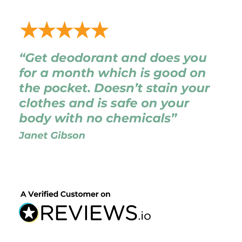 Five-star review for Salt of the Earth Classic from a verified customer on REVIEWS.io with text about deodorant.