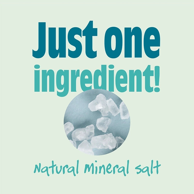 Advertisement for Salt of the Earth natural mineral salt with text 'Just one ingredient!' and an image of salt crystals.