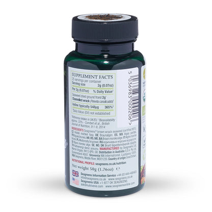 Seagreens Pelvetia Pieces supplement bottle with label on a white background