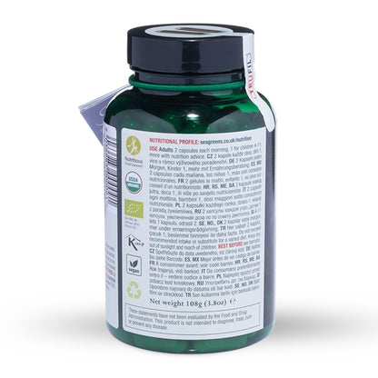 Seagreens Food Capsules bottle of supplements with a label on a white background