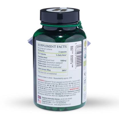 Seagreens Food Capsules bottle of supplements with a label on a white background