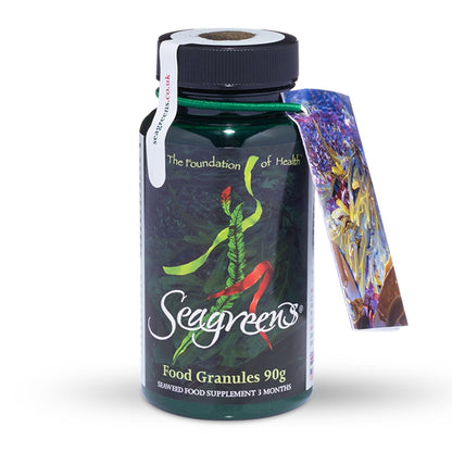 Seagreens Food Granules bottle with label on a white background