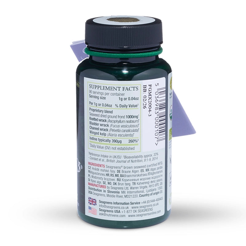 Seagreens Food Granules bottle with label on a white background