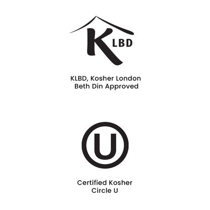 Kosher certification logos for KLBD and Circle U on a white background