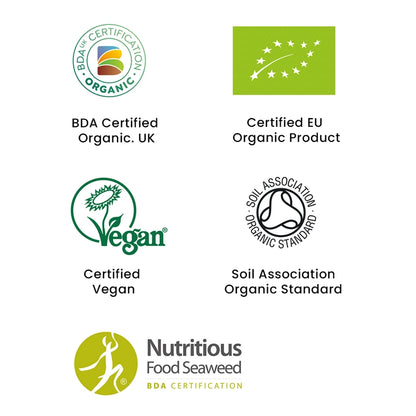 Collection of organic and certification logos on a white background