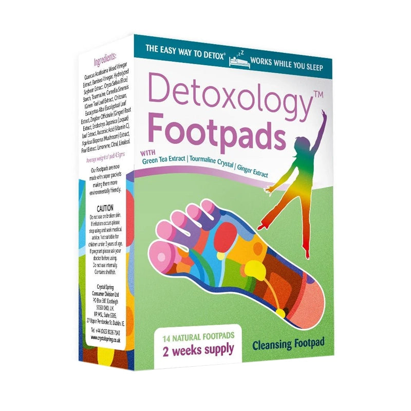 Box of Detoxology Footpads with colorful design on a white background
